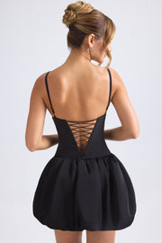 Oh Polly Anahita robe mini satin noire dos lacé
