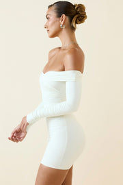 Oh Polly Aarti 11692 robe mini vanille moulante ruchée
