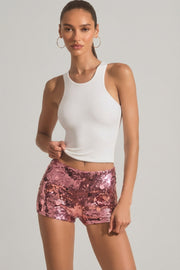 Oh Polly Embellished Mini Short Rose Sequins Fleurs 3D