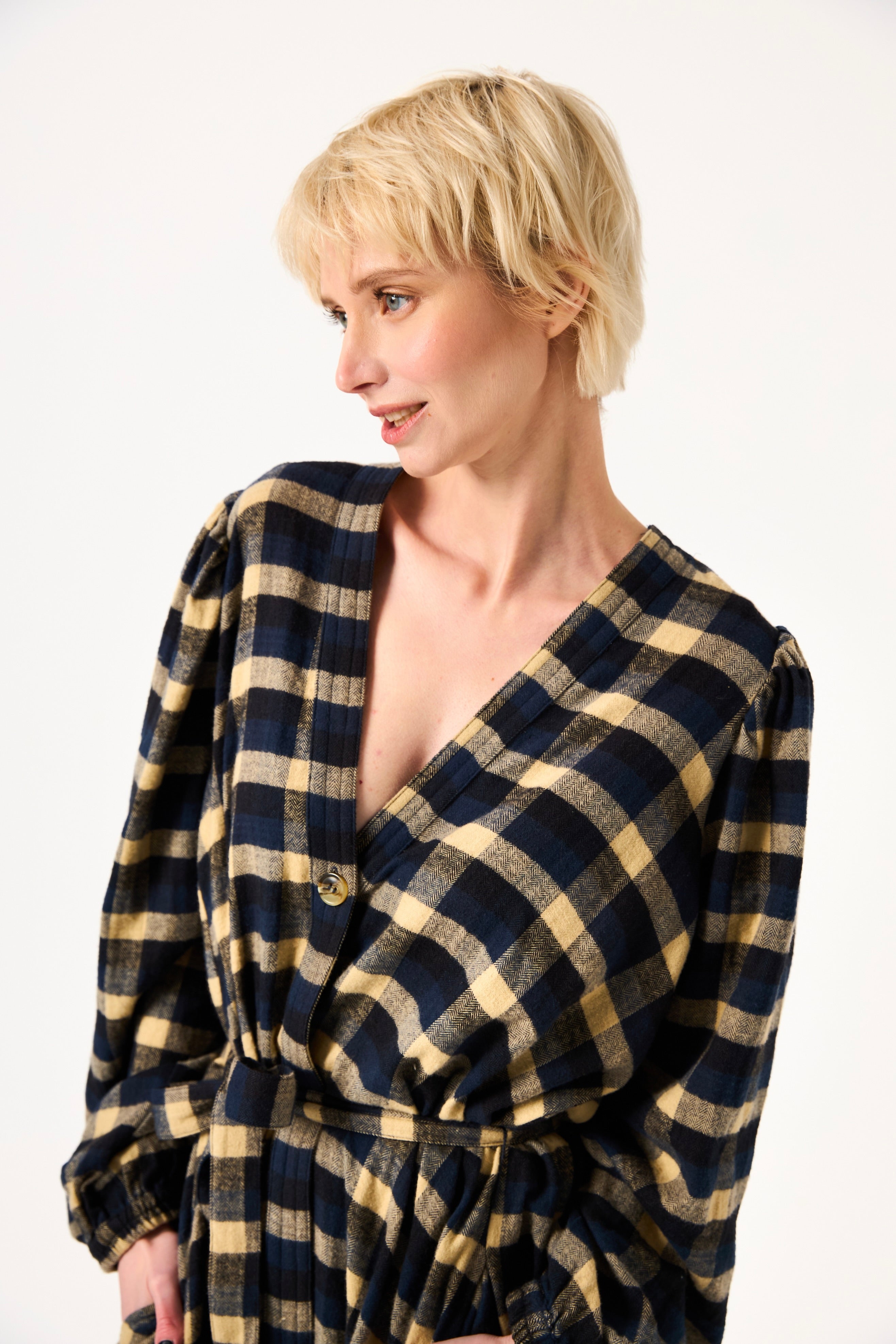 Chicosoleil Danya robe portefeuille indigo flanelle