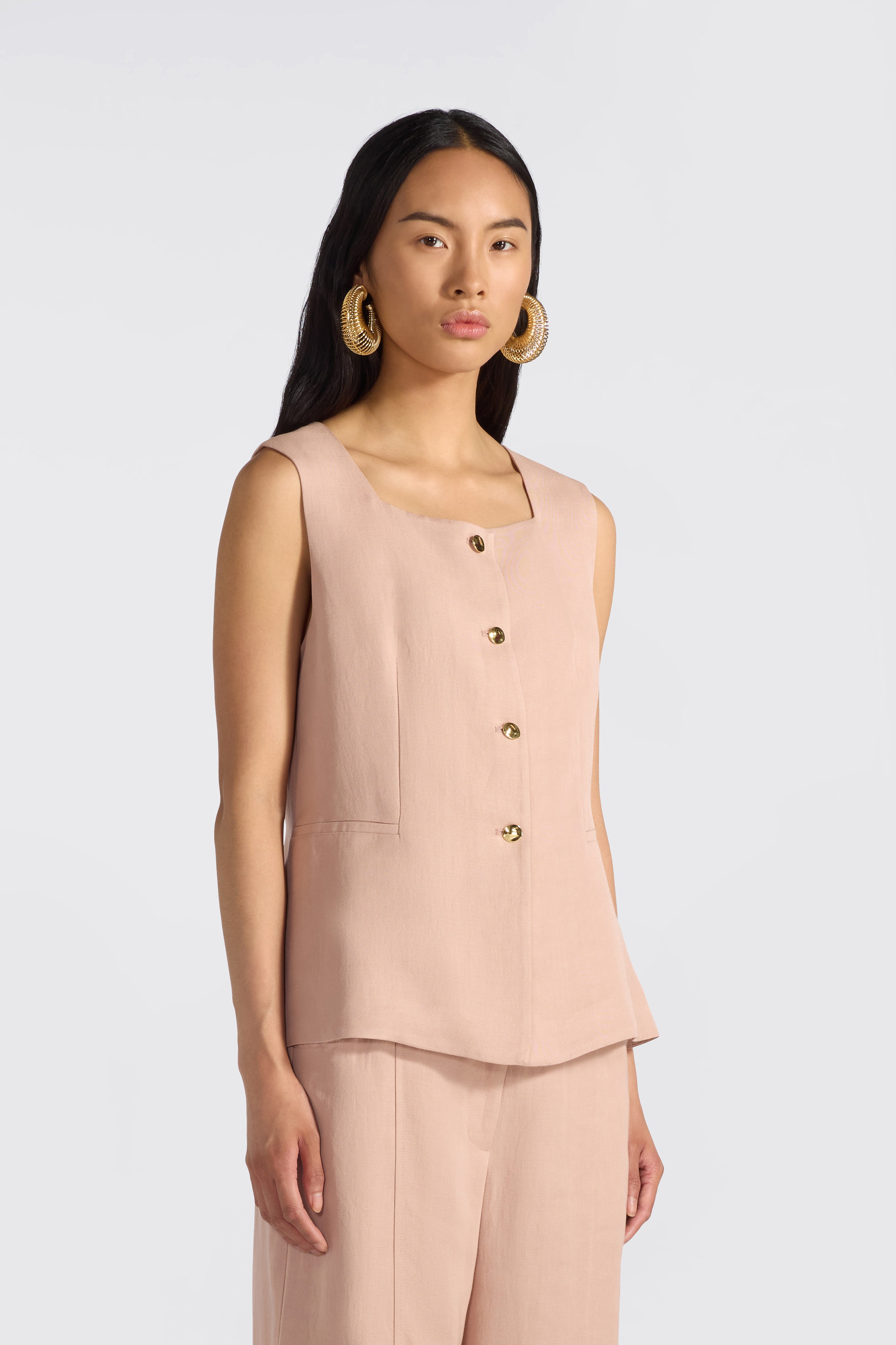 Liviana Conti Bobby gilet tailleur Rose viscose lin