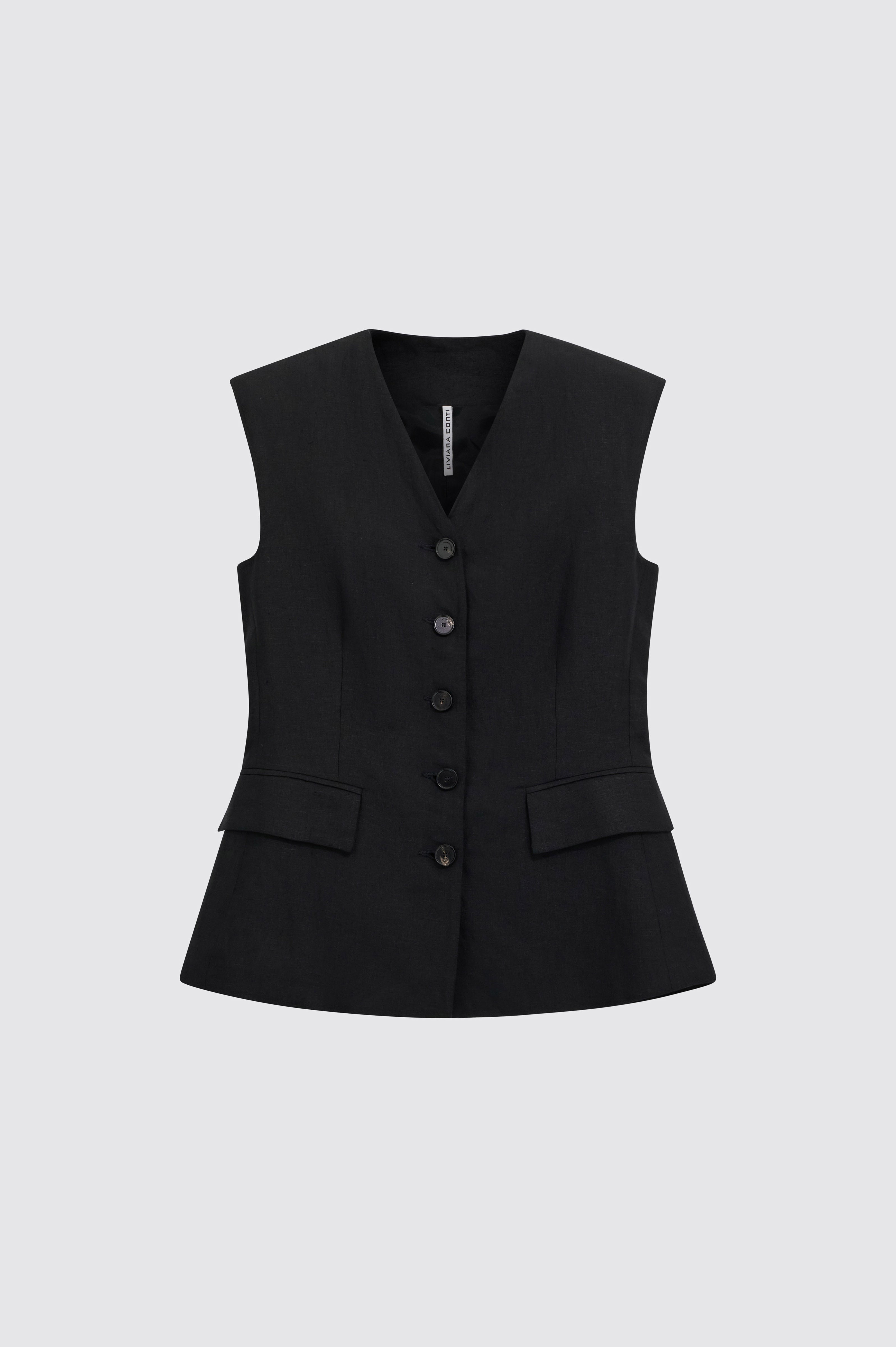 Liviana Conti Rian gilet tailleur noir lin-cachemire