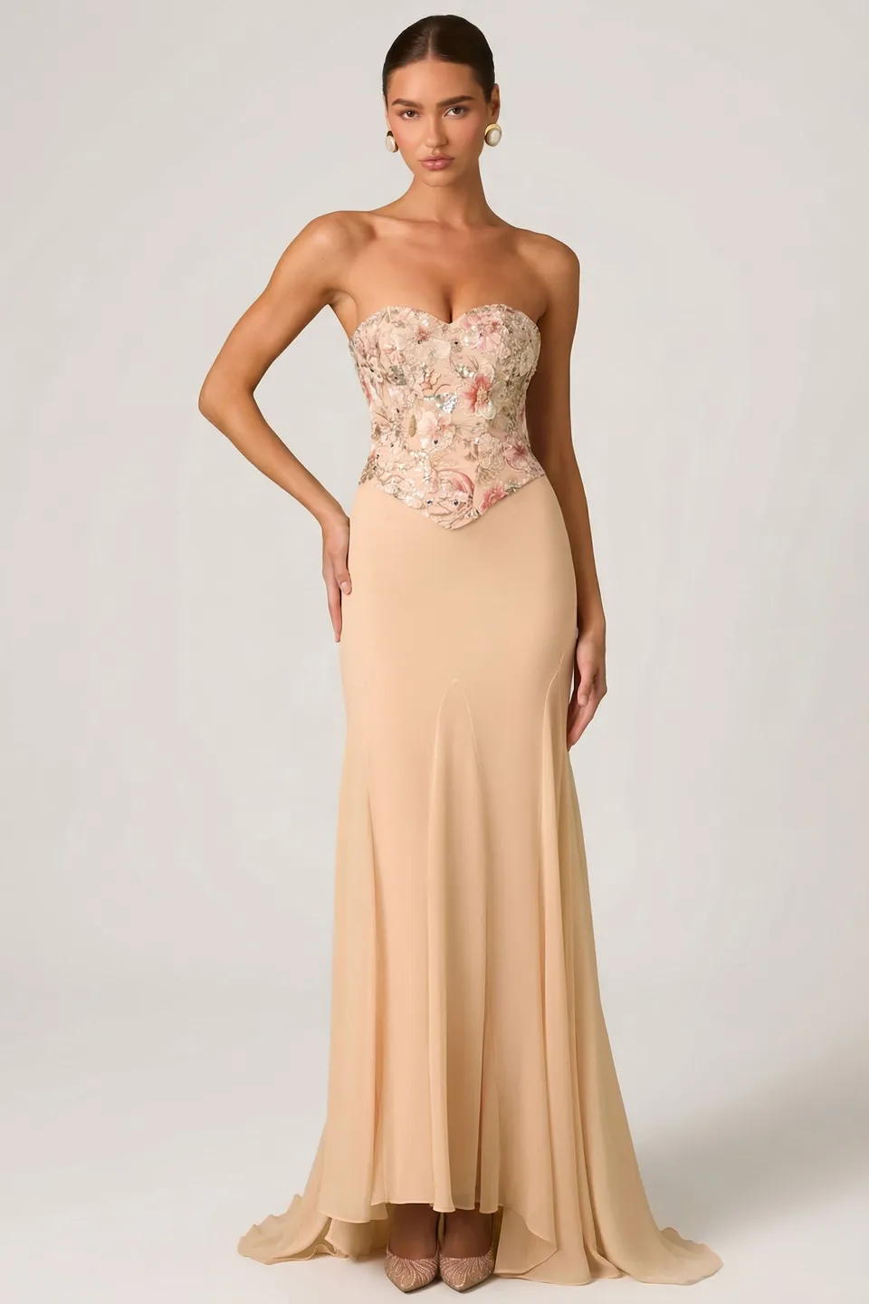 Oh Polly Embellished Lysana robe bustier Floral Beige