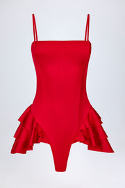 Oh Polly 14721 combishort corset rouge satin volants