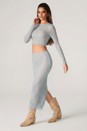 Oh Polly Embellished Top Strass Manches Longues Aqua