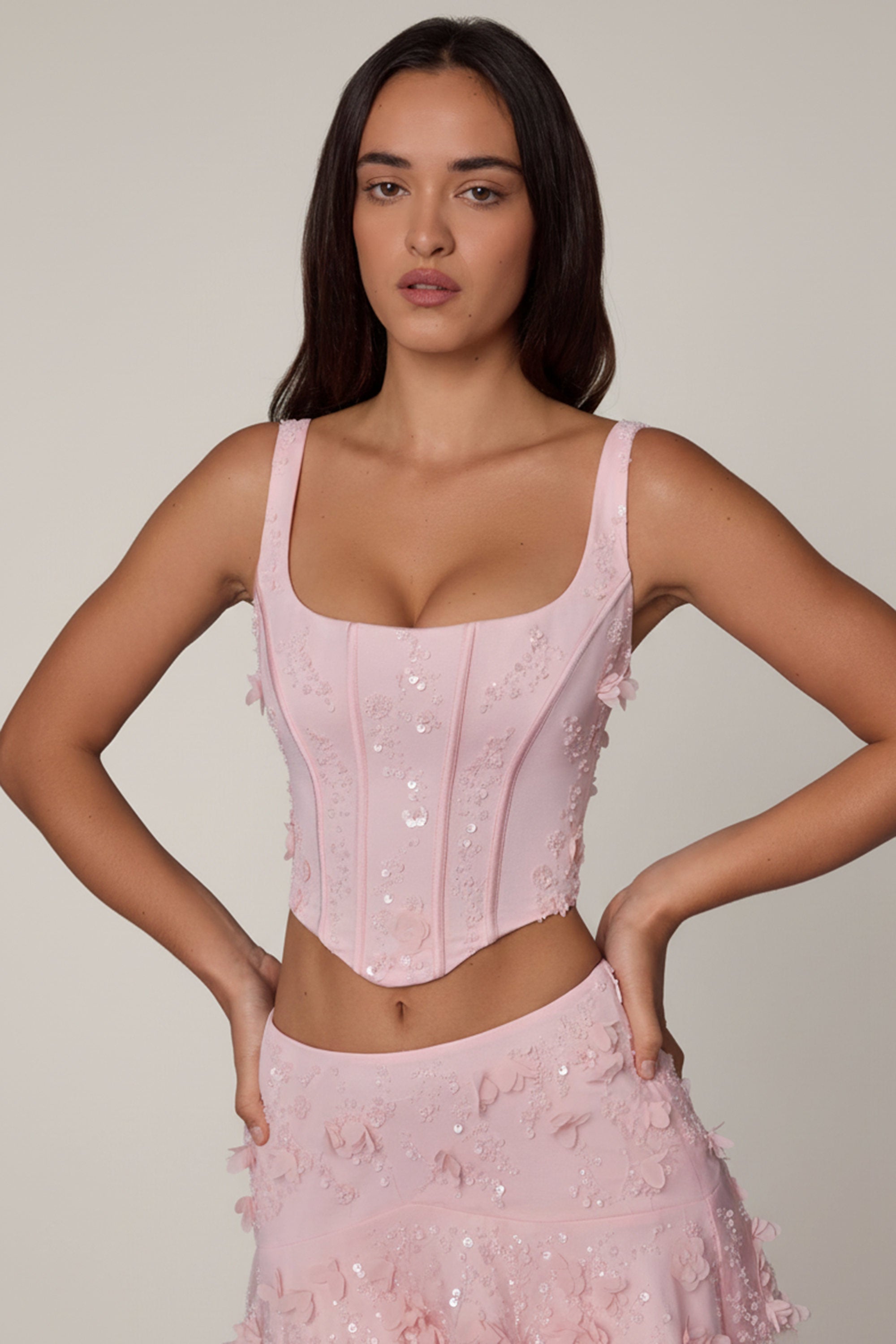 Oh Polly Letitia 10697B top corset rose pâle sequins