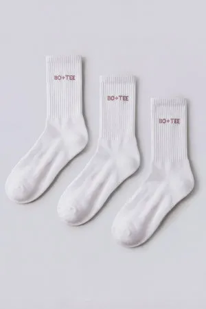 Bo+Tee BT11331 chaussettes coton blanc rose lot 3 paires