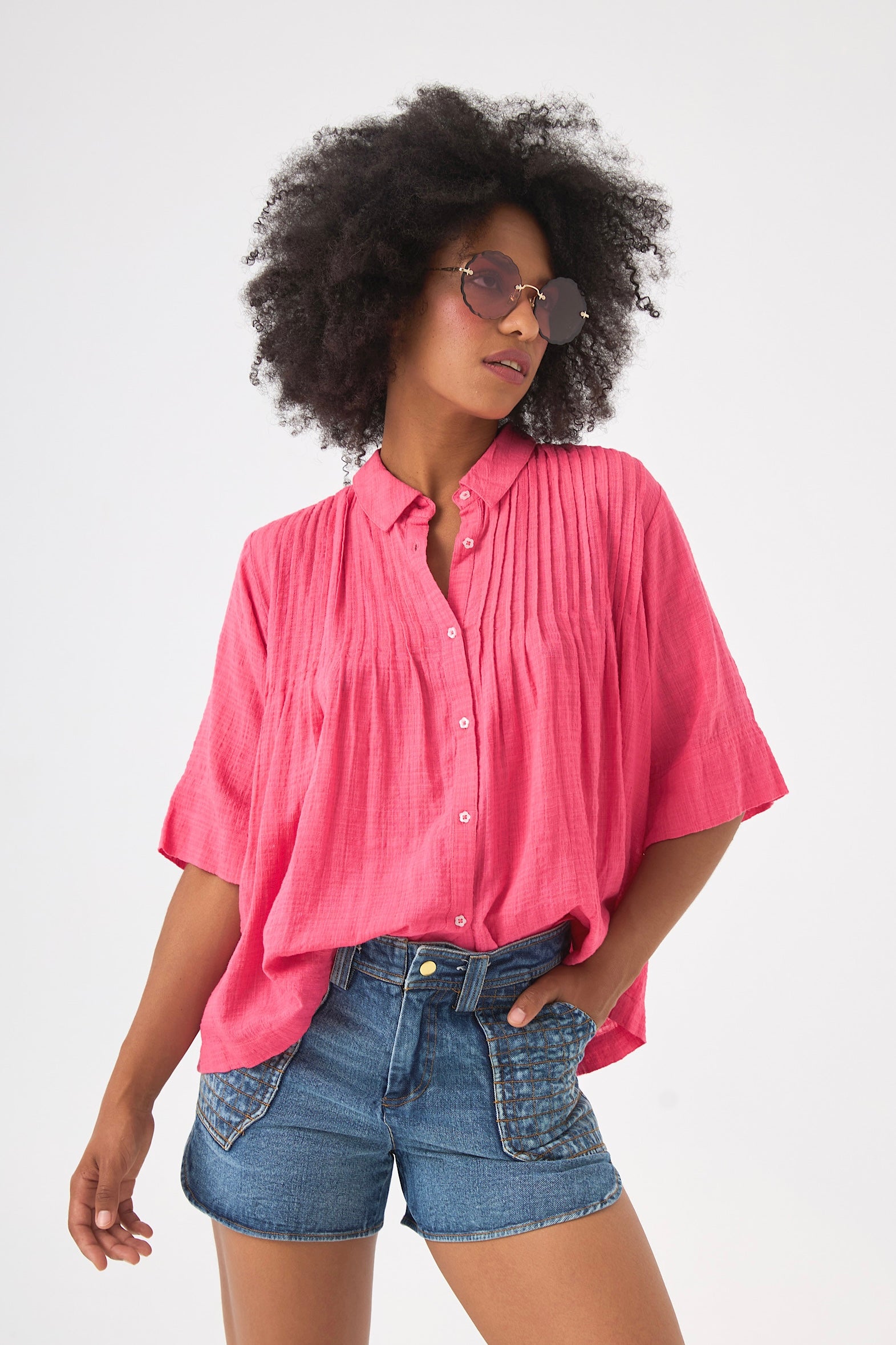 Chicosoleil Rusty blouse rose fuchsia coton viscose
