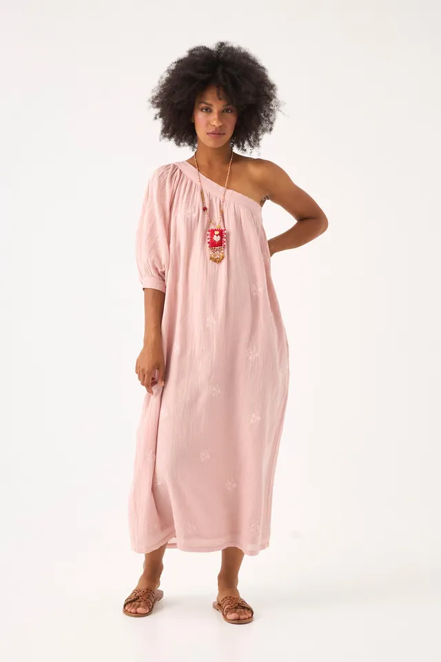 Chicosoleil Nahla robe longue rose romance asymétrique