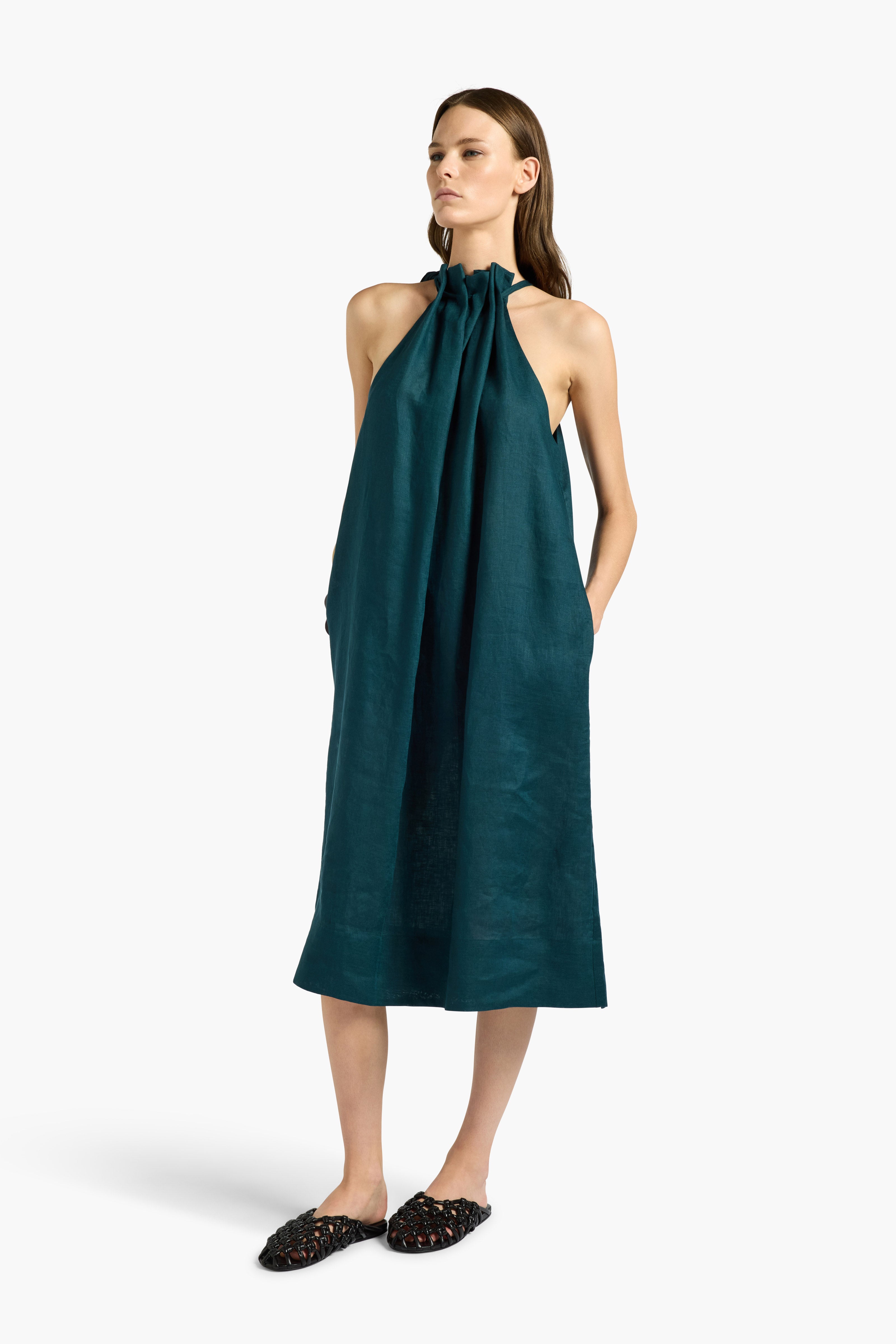Liviana Conti Cora robe midi Eucalipto 100% lin