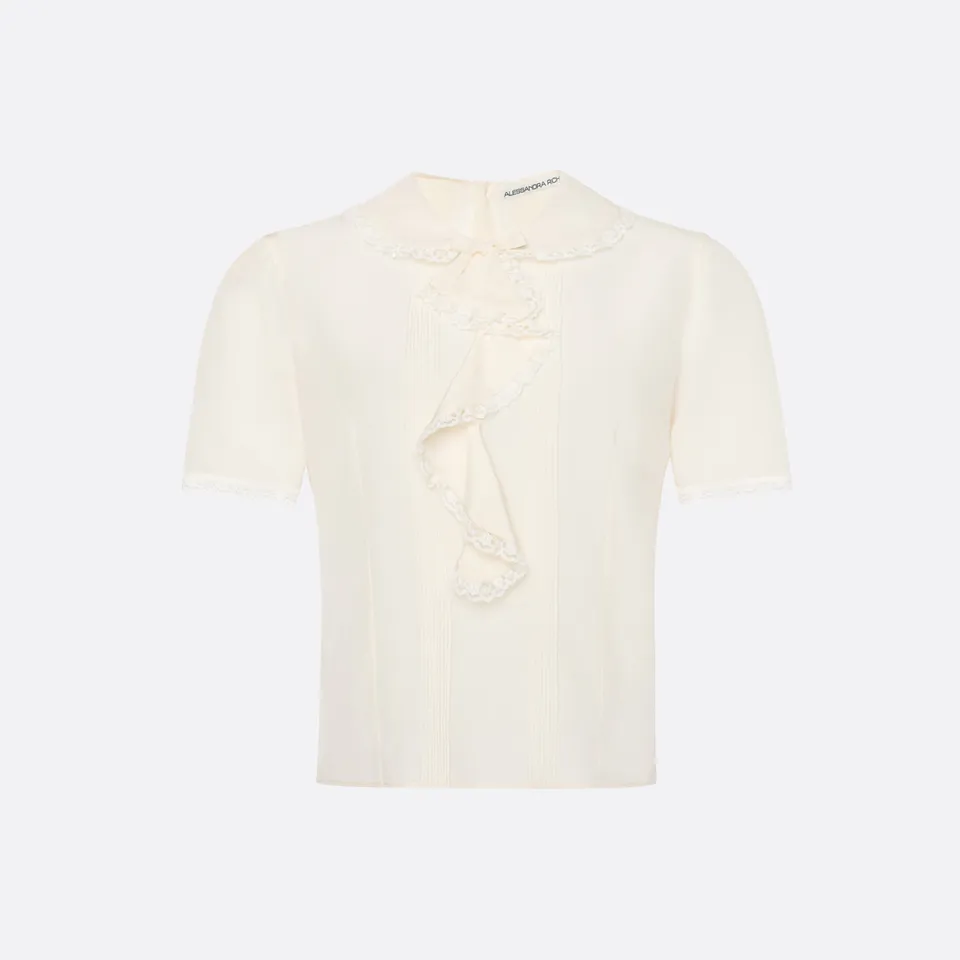 Alessandra Rich Blouse soie crème 36 jabot dentelle