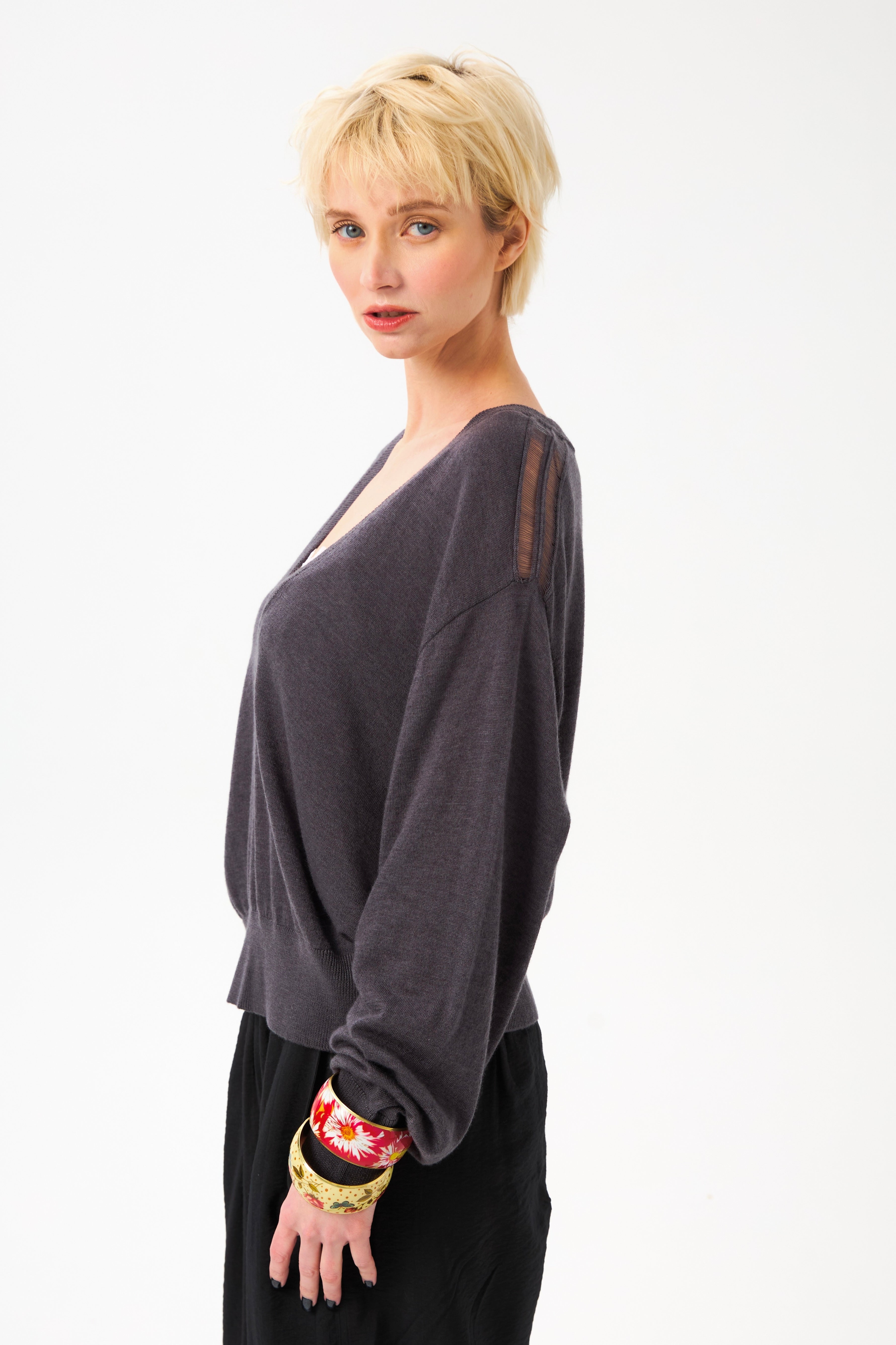 Chicosoleil Poupy pull col V gris XS
