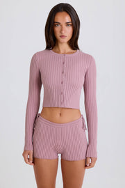 Oh Polly short mini maille côtelée mauve cordon