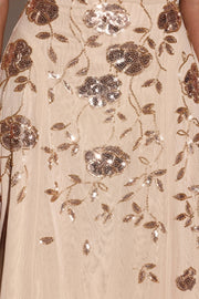 Oh Polly Zelina robe sequins Gold asymétrique midaxi bretelles