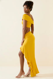 Oh Polly Imaan 11643 maxi jupe jaune volants fendue