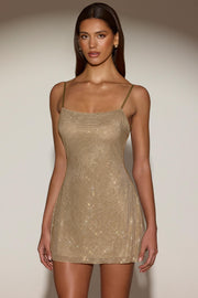 Oh Polly Embellished Philomena mini robe dorée strass