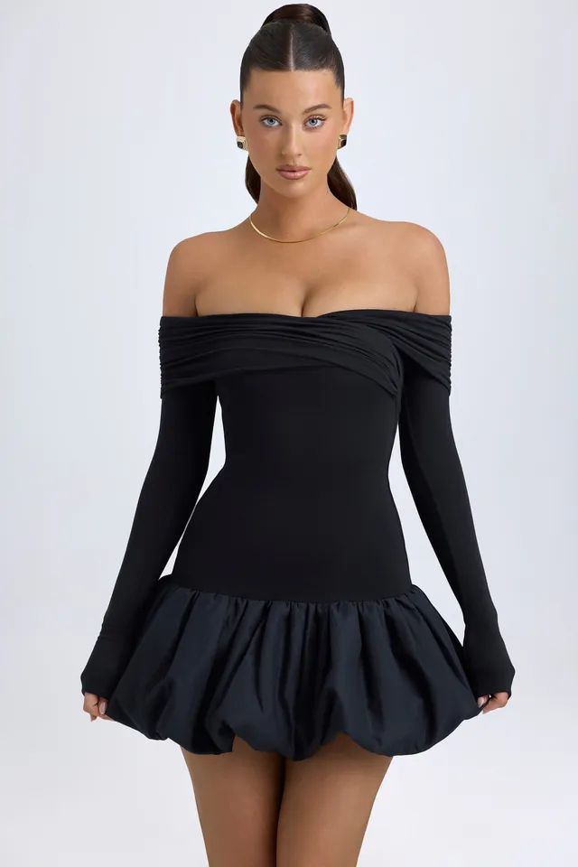 Oh Polly Serra mini robe noire épaules dénudées modal