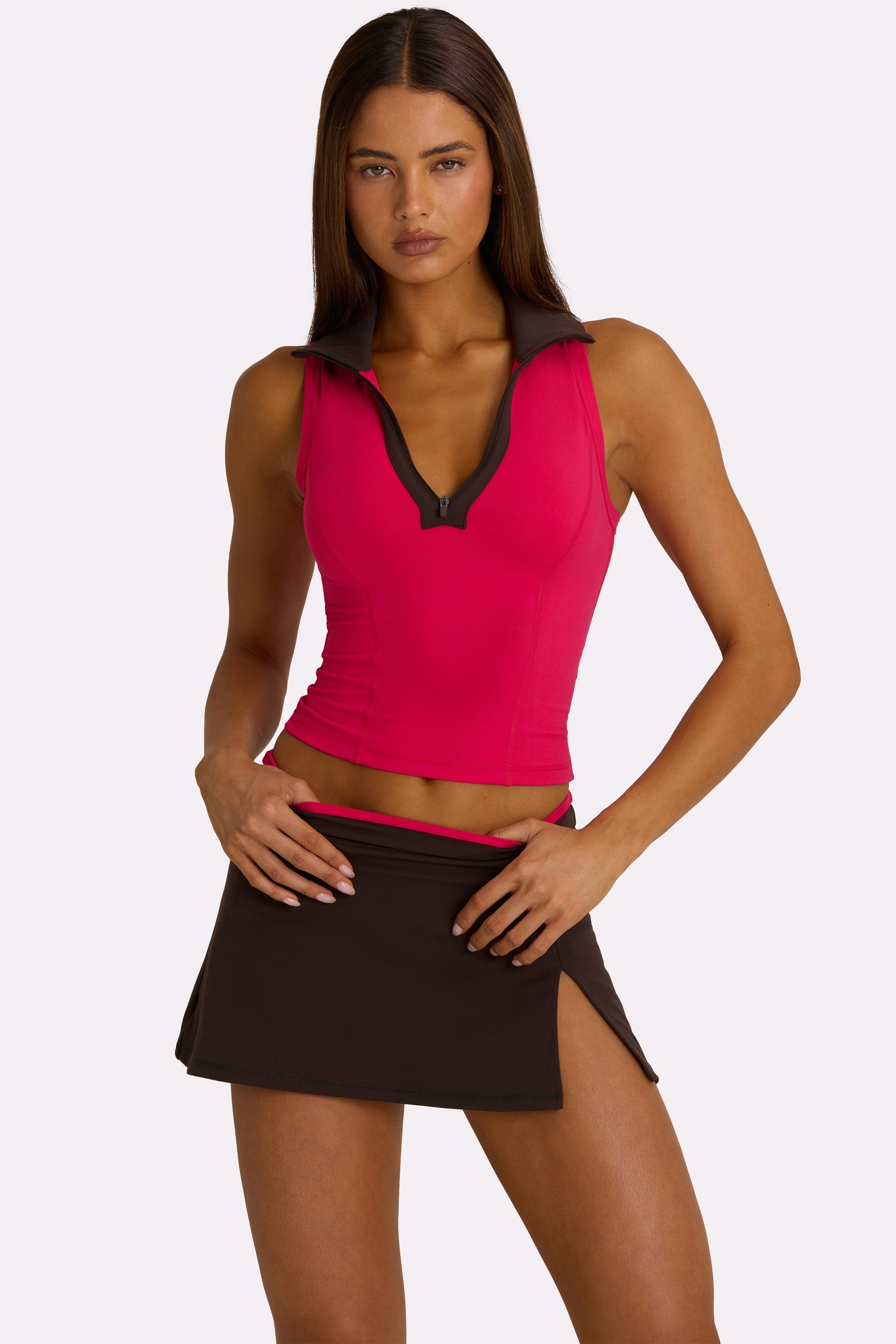 Oh Polly Bo+Tee Soft Active Collared Tank Top débardeur rose fuchsia