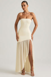 Oh Polly Melina Robe Bustier Sirène Ivoire Fente Maxi