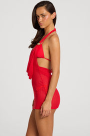 Oh Polly Dresses Robe Mini Rouge Écarlate Licou Moulante