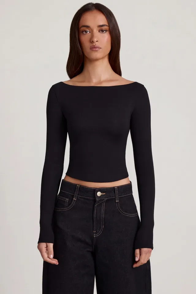 Oh Polly Charliane top bateau modal noir manches longues