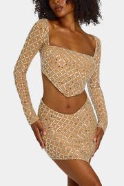 Oh Polly Veah Mini Jupe Miel Strass Asymétrique