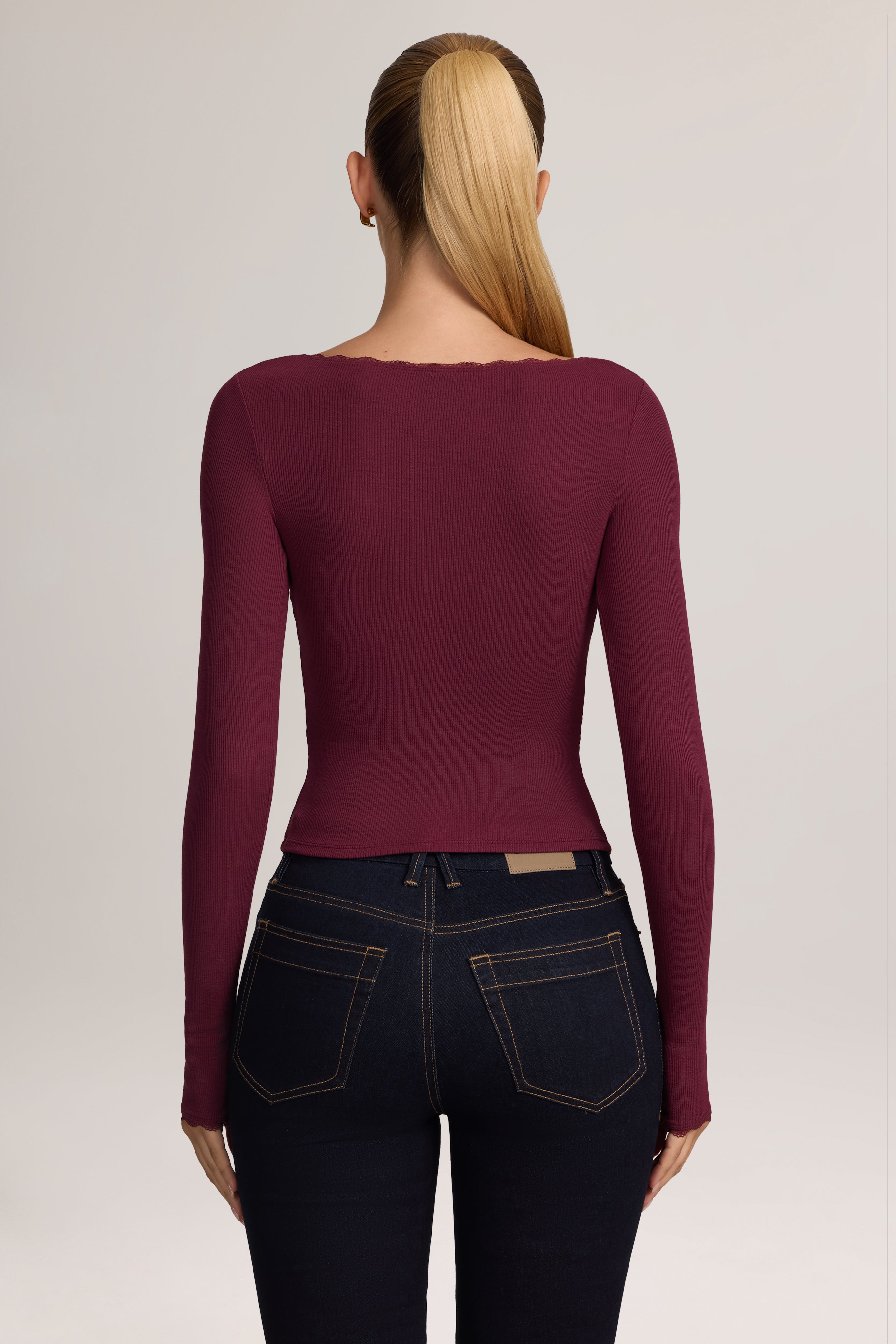 Oh Polly Nalah cardigan modal dentelle maroon red S
