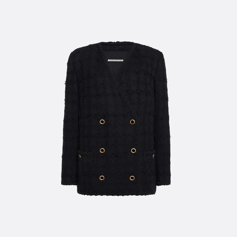 Alessandra Rich Check Tweed Jacket veste noire bouclé