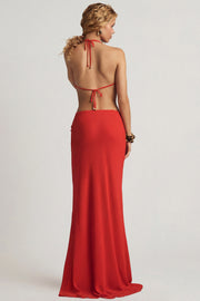 Oh Polly Keona 14094 jupe maxi rouge fendue chiffon