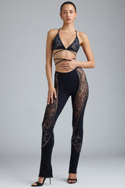 Oh Polly Stevie Pantalon Évasé Noir Strass Taille Mi-Haute