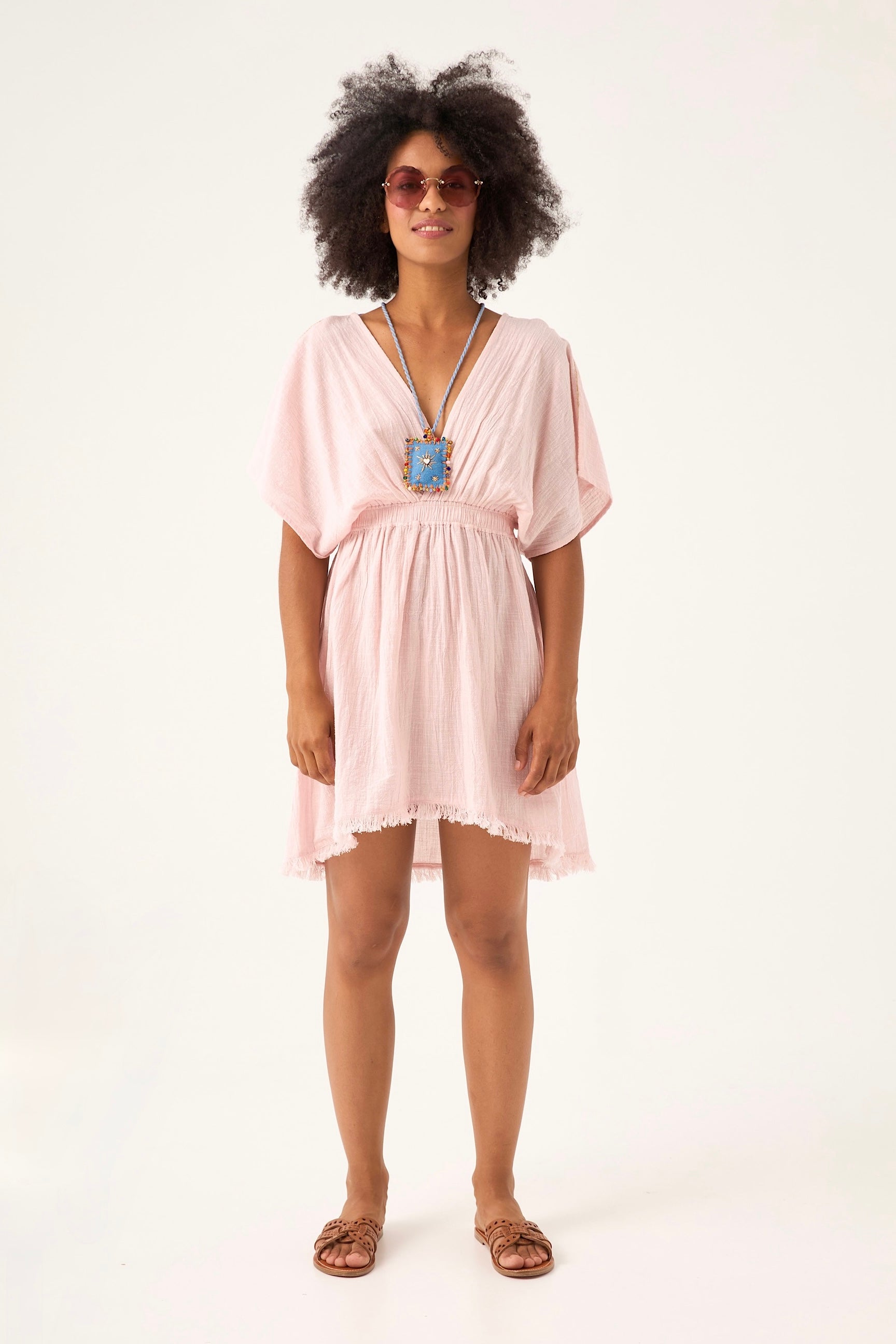 Chicosoleil Robes Ophélia robe courte rose romance coton dos nu