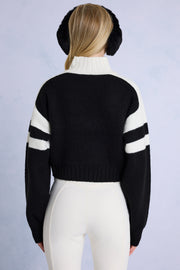 Oh Polly Knitwear BT1963B pull cropped noir col roulé
