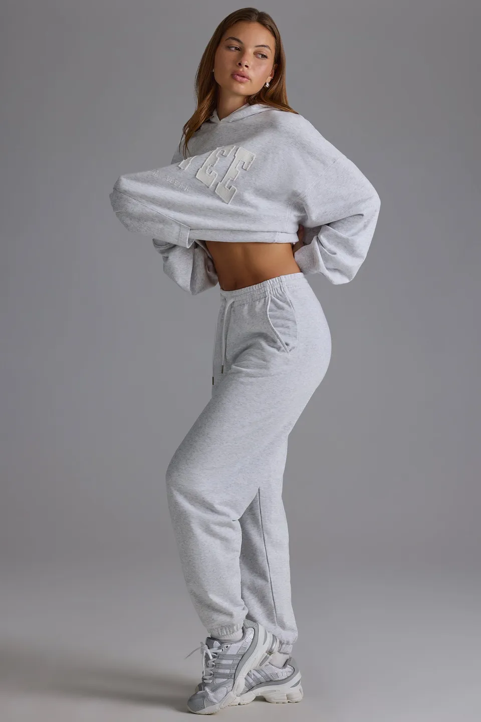 Oh Polly Jogging Gris Chiné Coton Taille Haute 100% Coton