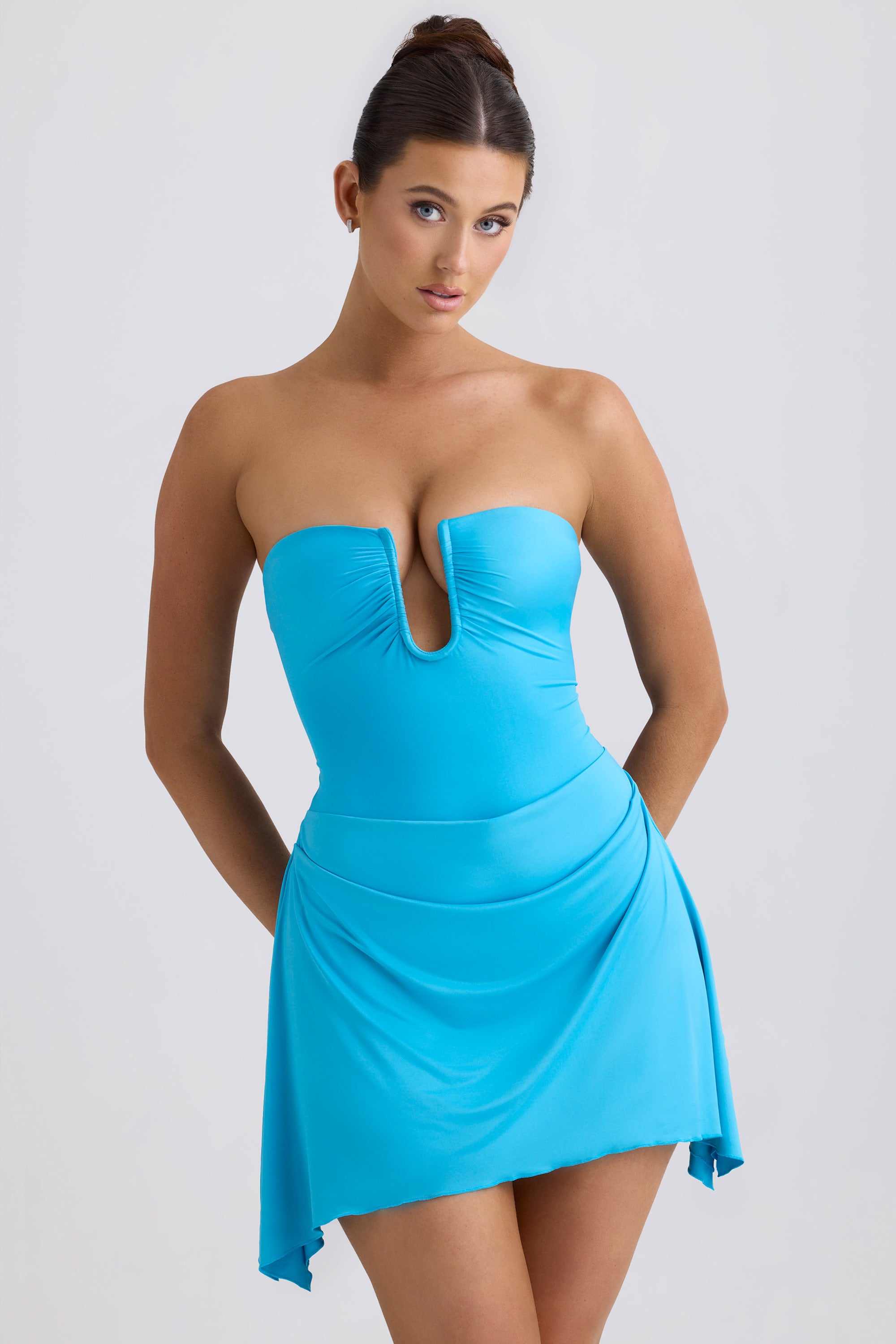 Oh Polly Efia mini robe bleu océan drapée jersey
