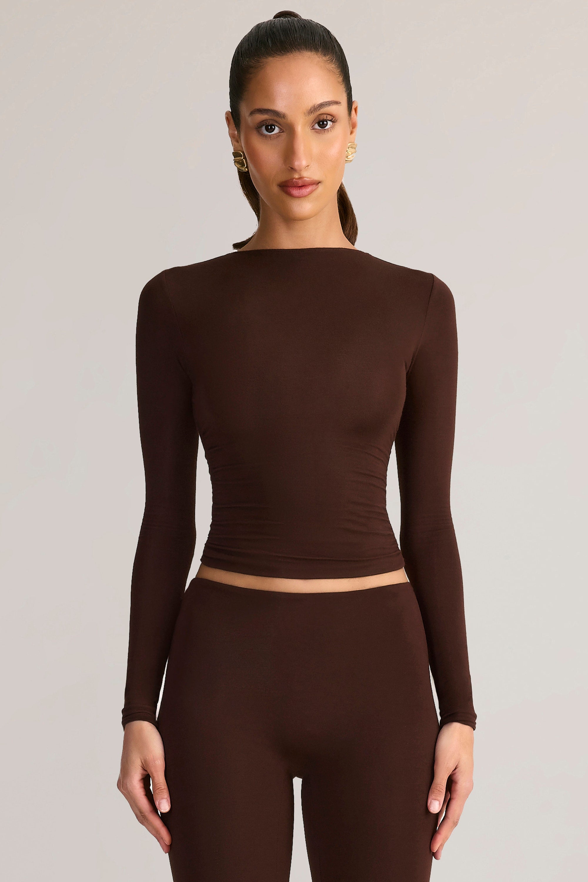 Oh Polly Alia 8641 top marron froncé manches longues