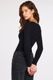Oh Polly Bodysuits Verity body noir modal cotele dentelle