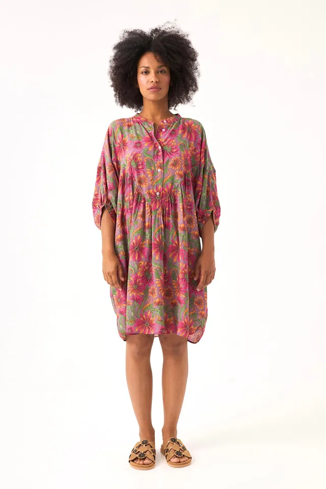 Chicosoleil Agathe robe courte satin viscose fleurie