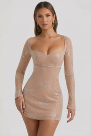 Oh Polly Odelie 12325 Mini Robe Beige Strass Col Cœur