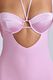 Oh Polly Mirabel robe mini col bénitier rose bubblegum satin