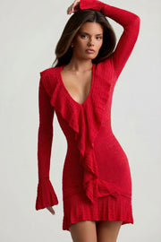 Oh Polly Jolessa mini robe cerise volants maille