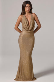 Oh Polly 15493 Robe Longue Femme Dorée Strass Dos Nu