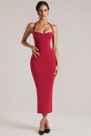 Oh Polly 15985 robe midaxi halter bustier rouge Cherry Red
