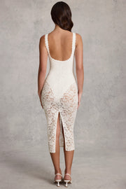 Oh Polly Caia Robe Midaxi Blanche Dentelle Décolleté Plongeant