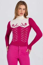 Oh Polly BT2411 top col roulé rose magenta manches longues