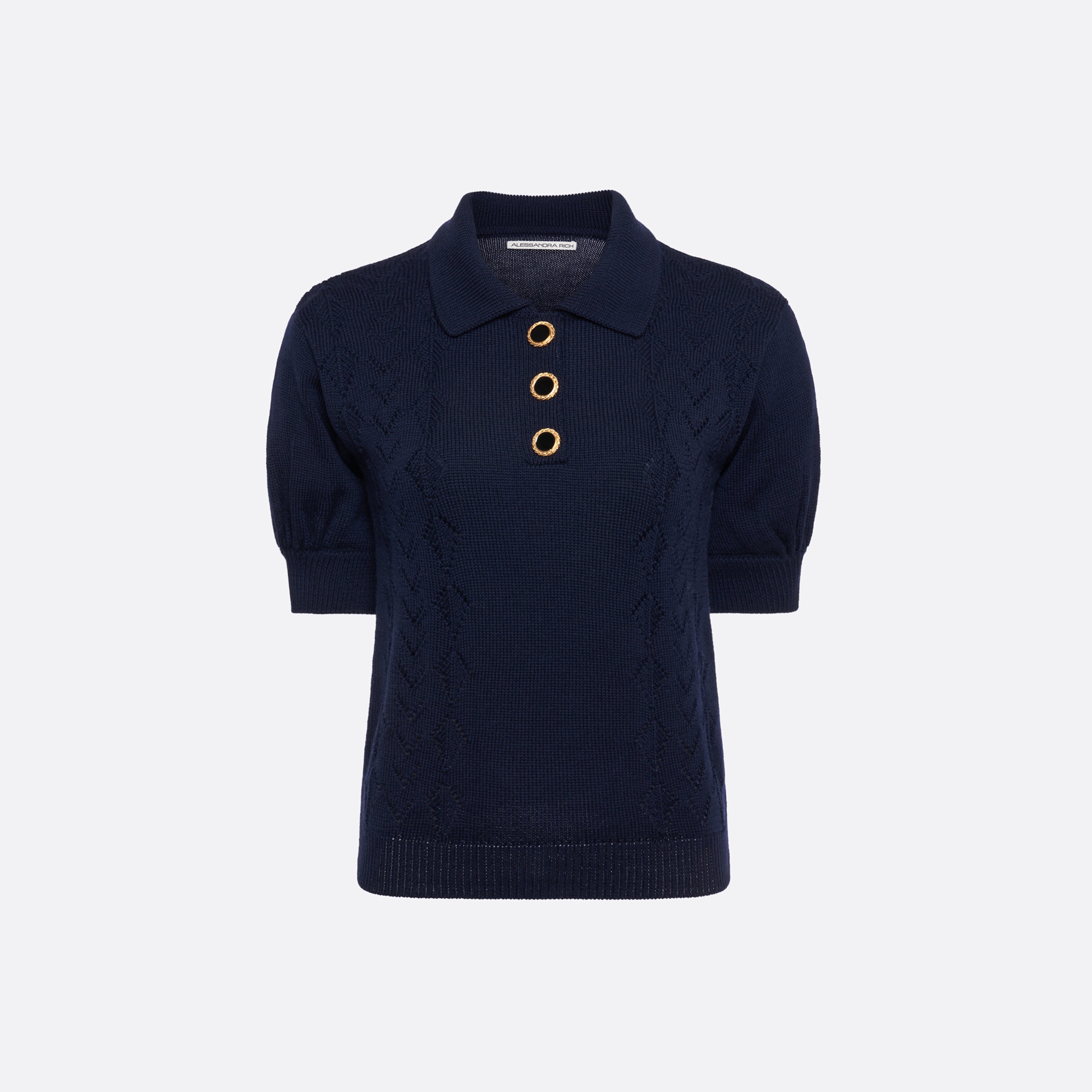 Alessandra Rich Knitwear polo dentelle laine bleu marine 36-46