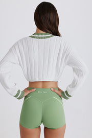 Oh Polly Knitwear BT2329 pull crop vert ivoire coton