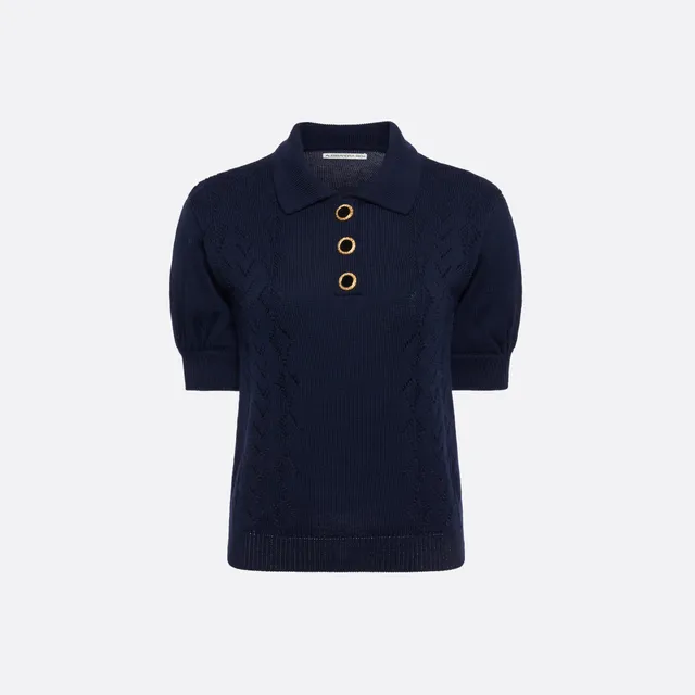 Alessandra Rich Knitwear polo dentelle laine bleu marine 36-46
