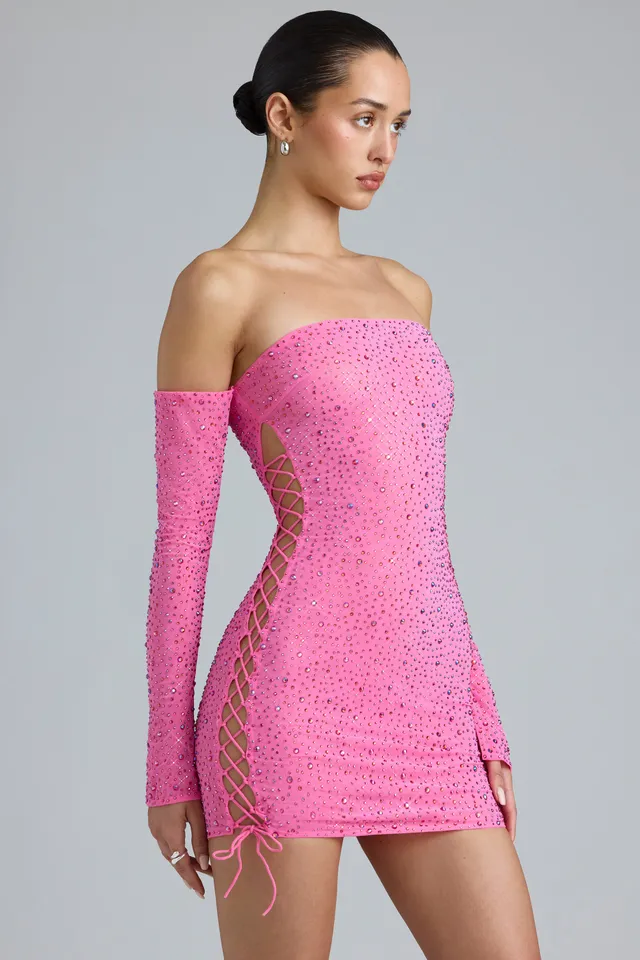 Oh Polly Embellished Jade 8332 robe mini rose bonbon strass