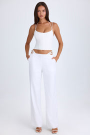Oh Polly Zaria pantalon large blanc découpé à ceinture