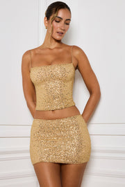 Oh Polly Nilsu Mini Jupe Doré Sequins Perles Micro
